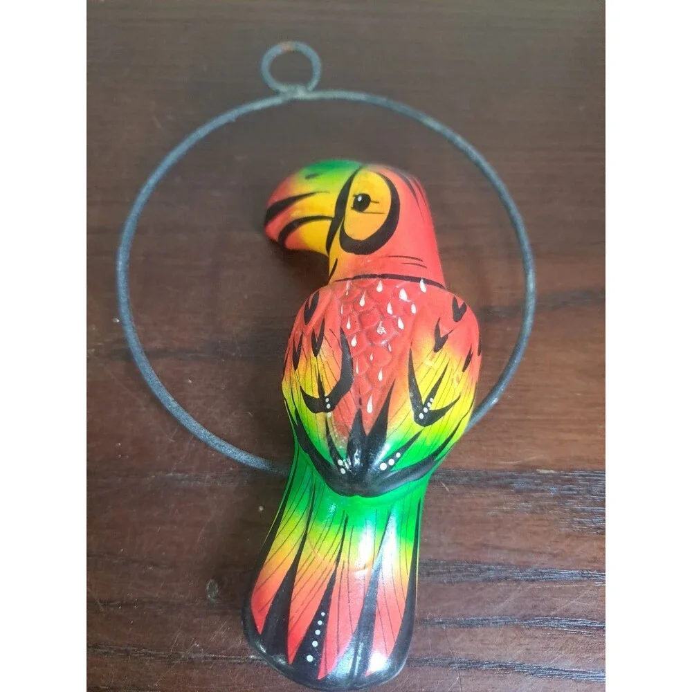 Vintage Mexican Folk Art Pottery Hand Painted Hanging Toucan 5
